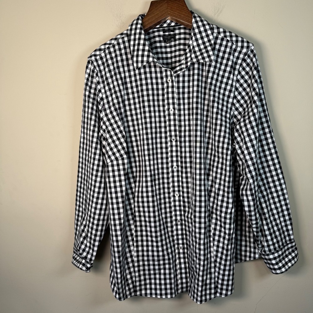 Talbots Plus Non Iron Black/White Gingham Button Down Shirt 24W